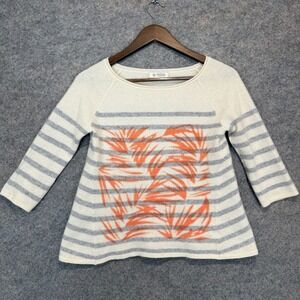 Kinross 100% Cashmere Floral Sweater Womens XS Cream Orange Flare Silhouette 3/4